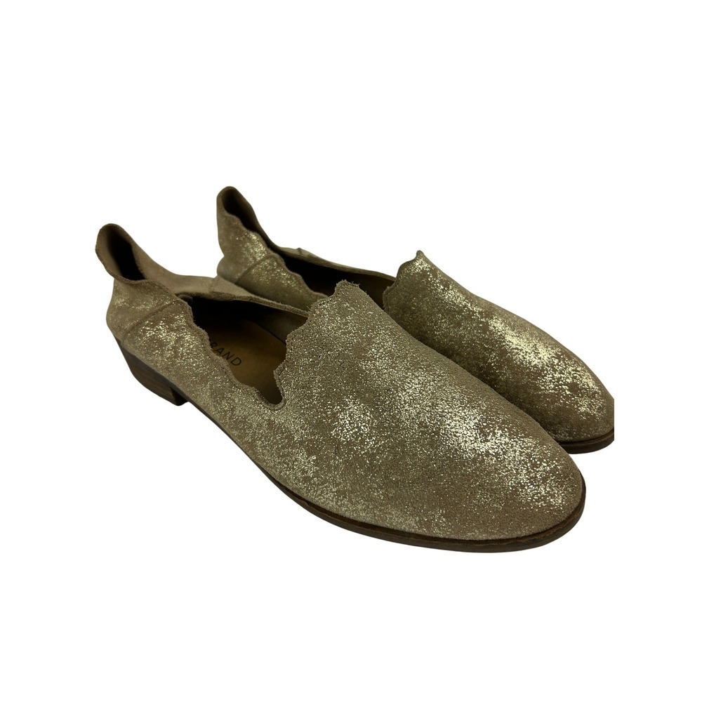 Lucky Brand Gold Metallic Minimalist Scalloped Suede Ballet‎ Flats Loafers 8M/38